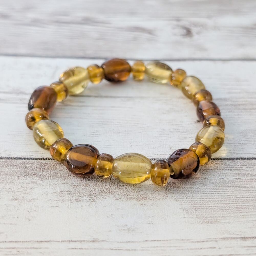 Vintage Bracelet - Amber Tone Beads Stretch Bracelet